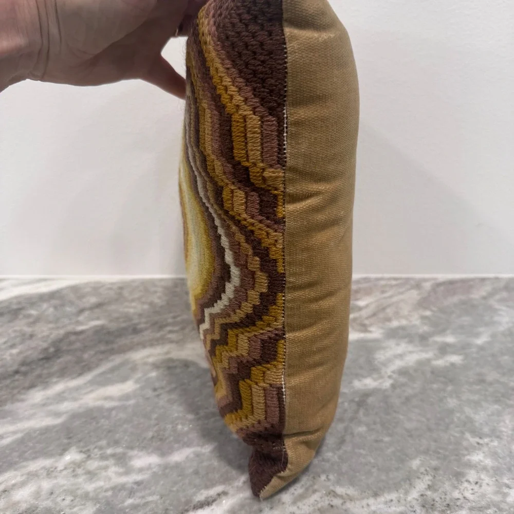 Vintage 1970s 4-Way Bargello Needlepoint Pillow Kaleidoscope Mid Century Boho